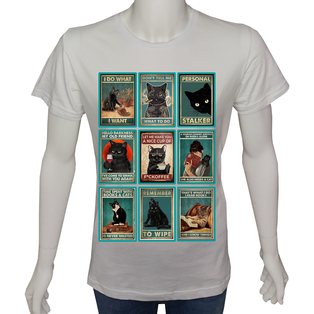 Unisex T-shirt Beyaz 'Hayvanlar / Kedi9' Baskılı
