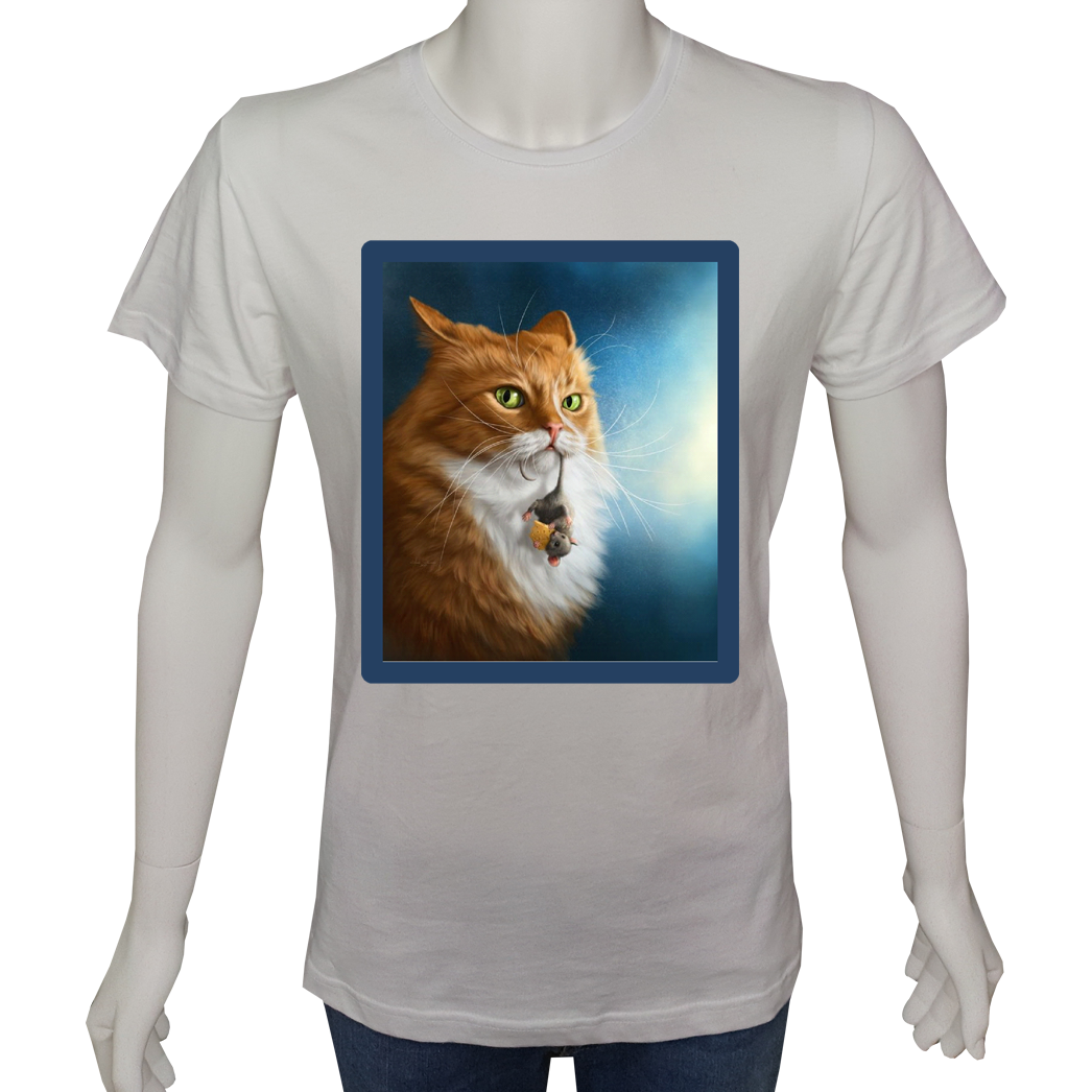 Unisex T-shirt Beyaz 'Hayvanlar / Kedi4' Baskılı