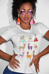 Kadın T-shirt Beyaz 'Lamalar' Baskılı
