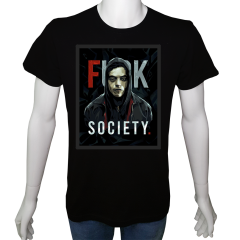 Unisex T-shirt Siyah 'UyandırmaServisi / MrRobot1' Baskılı