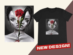 Kadın T-shirt Siyah 'Gül&Kadın' Baskılı