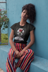 Kadın T-shirt Siyah 'Gül&Kadın' Baskılı
