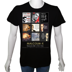Unisex T-shirt Siyah 'UyandırmaServisi / MalcolmX1' Baskılı