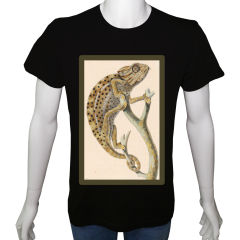 Unisex T-shirt Siyah 'Hayvanlar / Bukalemun1' Baskılı