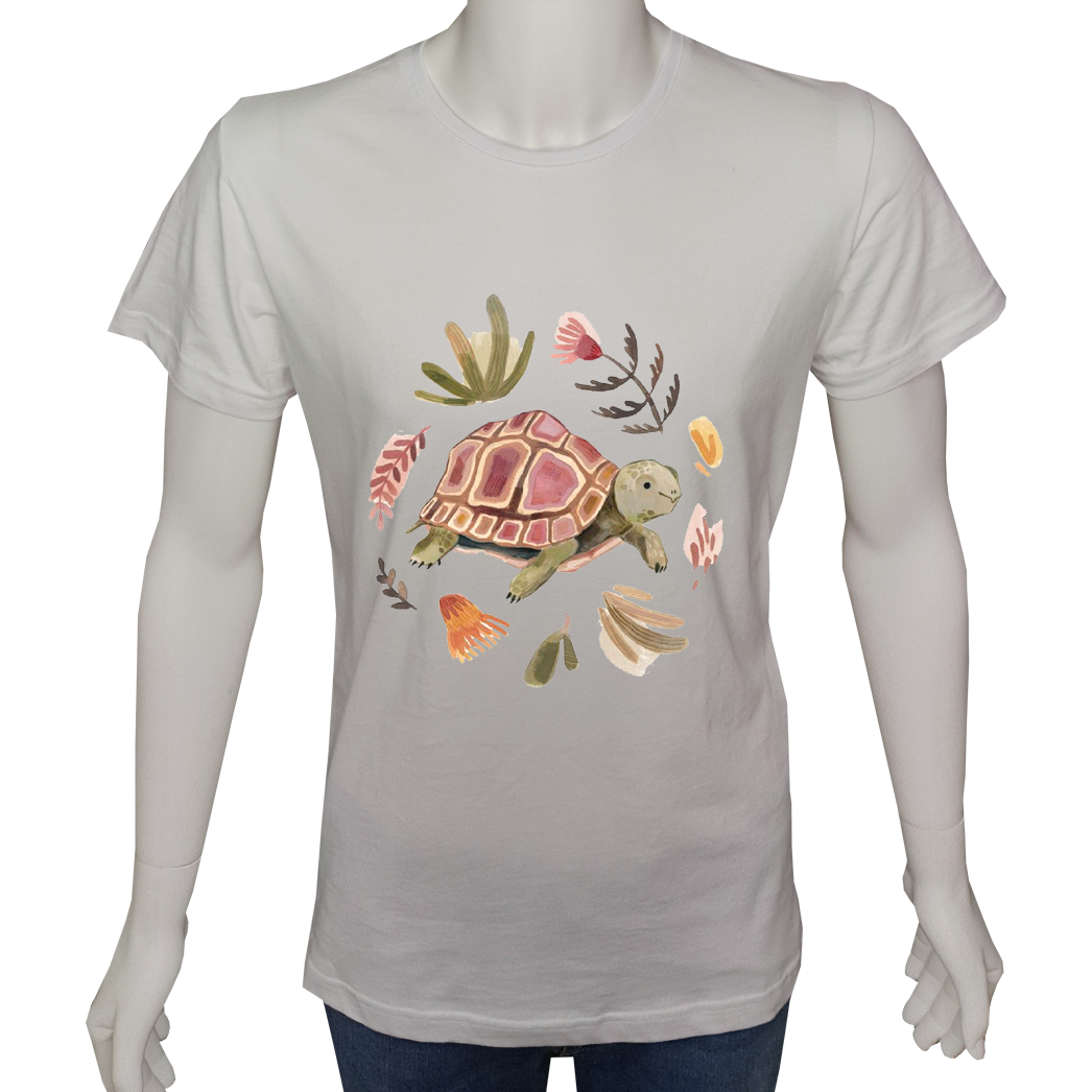 Unisex T-shirt Beyaz 'Hayvanlar / Kaplumbağa1' Baskılı