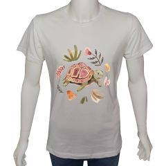 Unisex T-shirt Beyaz 'Hayvanlar / Kaplumbağa1' Baskılı