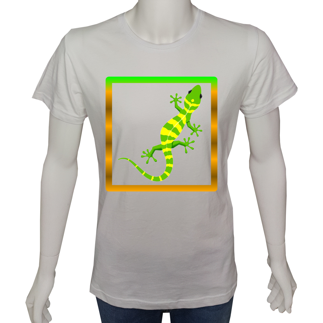Unisex T-shirt Beyaz 'Hayvanlar / Geko1' Baskılı