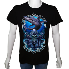 Unisex T-shirt Siyah 'Kamp&Macera / Dalgıç1' Baskılı