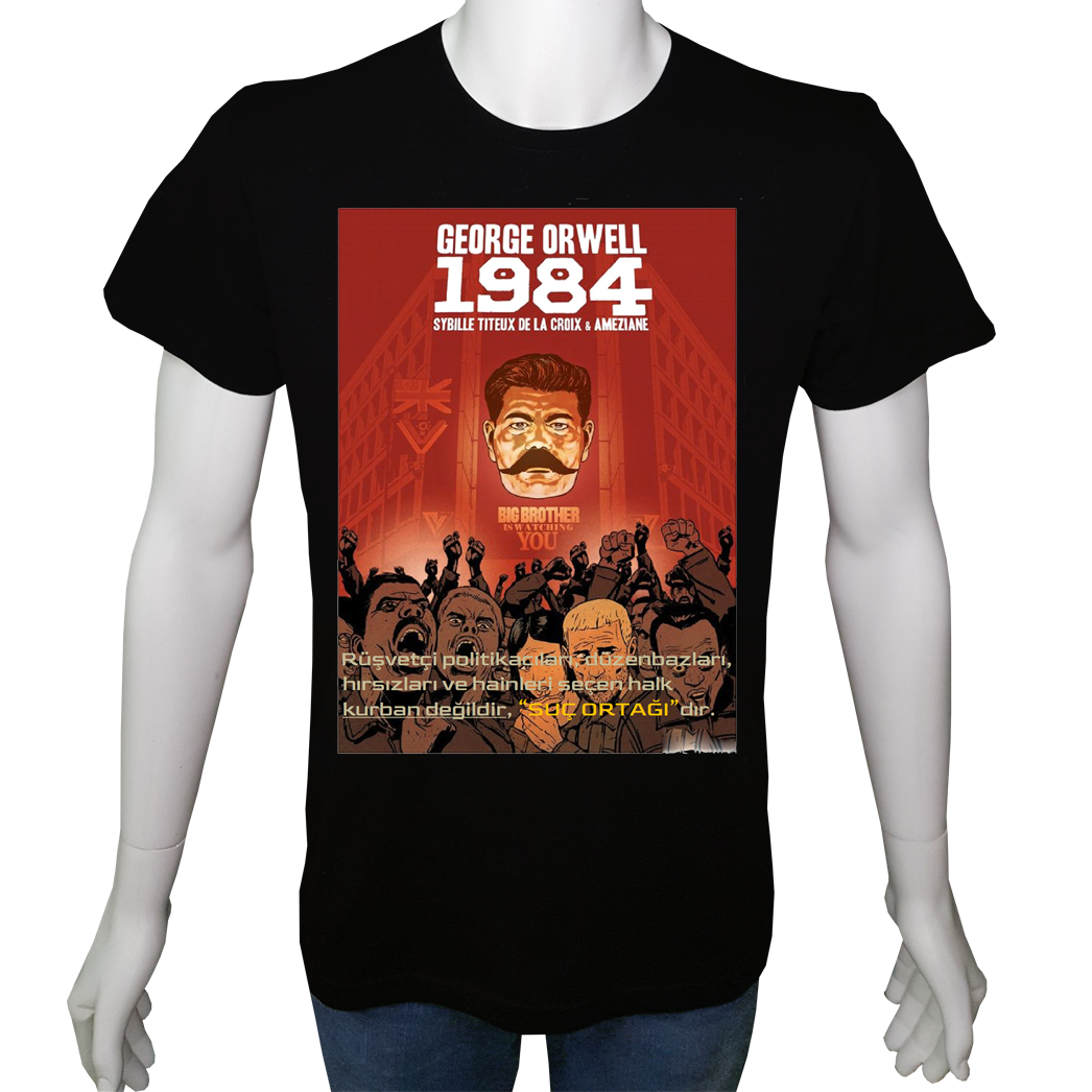 Unisex T-shirt Siyah 'UyandırmaServisi / SuçOrtağı' Baskılı