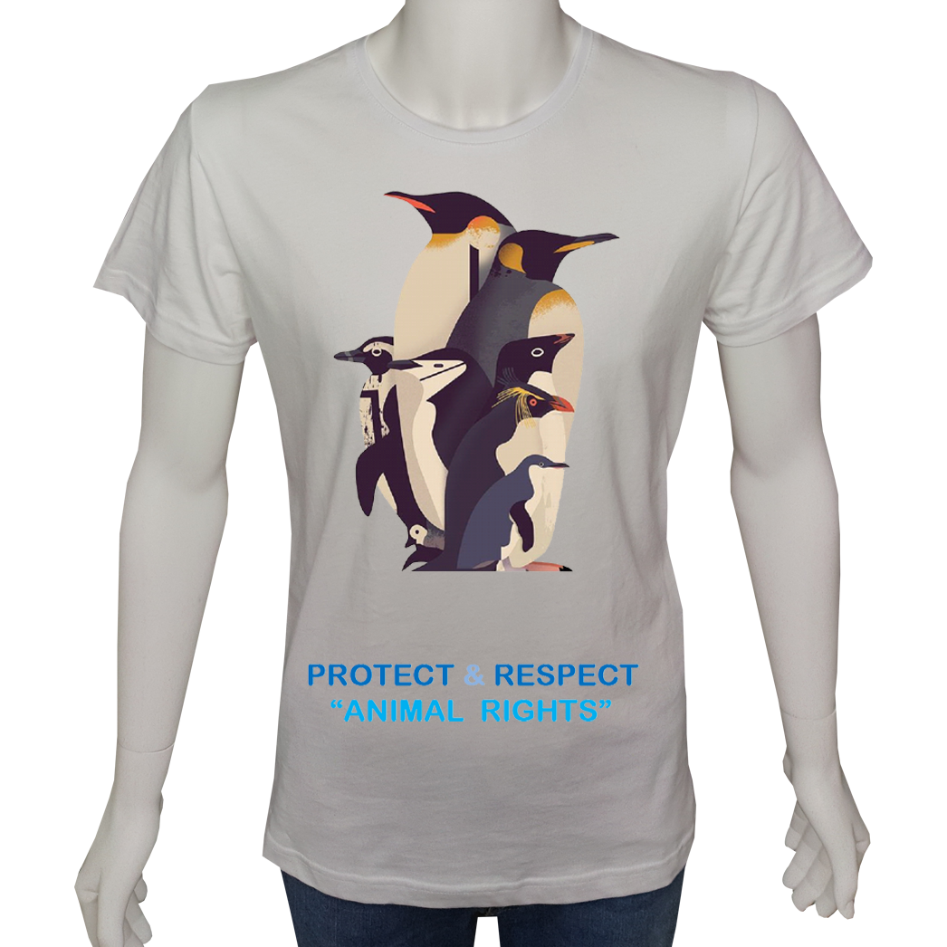 Unisex T-shirt Beyaz 'Hayvanlar / Penguen1' Baskılı