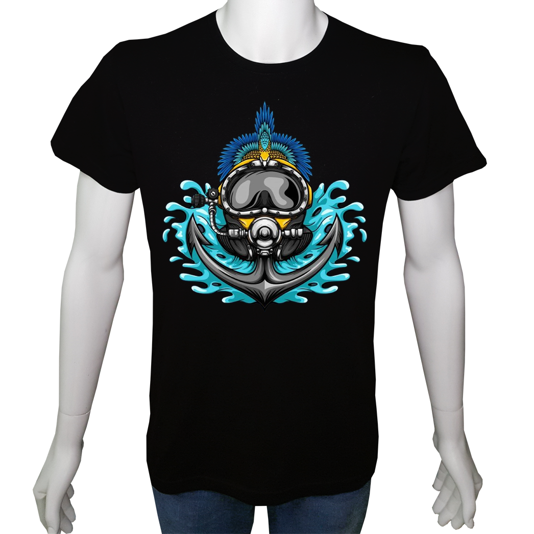 Unisex T-shirt Beyaz 'Kamp&Macera / Dalgıç2' Baskılı