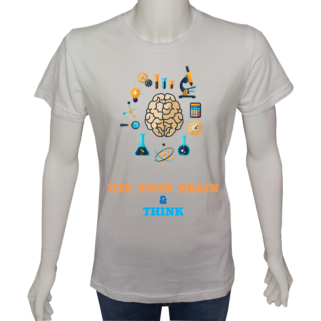 Regular Unisex T-shirt Beyaz 'Beyin Fırtınası / Beynini kullan2' Baskılı