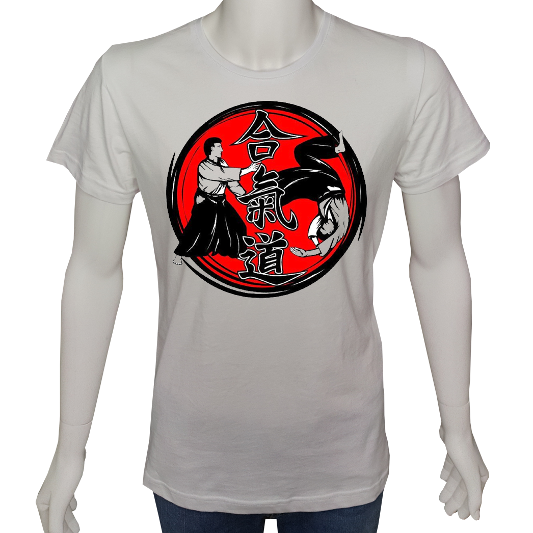 Unisex T-shirt Beyaz 'Spor/Aikido1' Baskılı