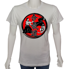 Unisex T-shirt Beyaz 'Spor/Aikido1' Baskılı