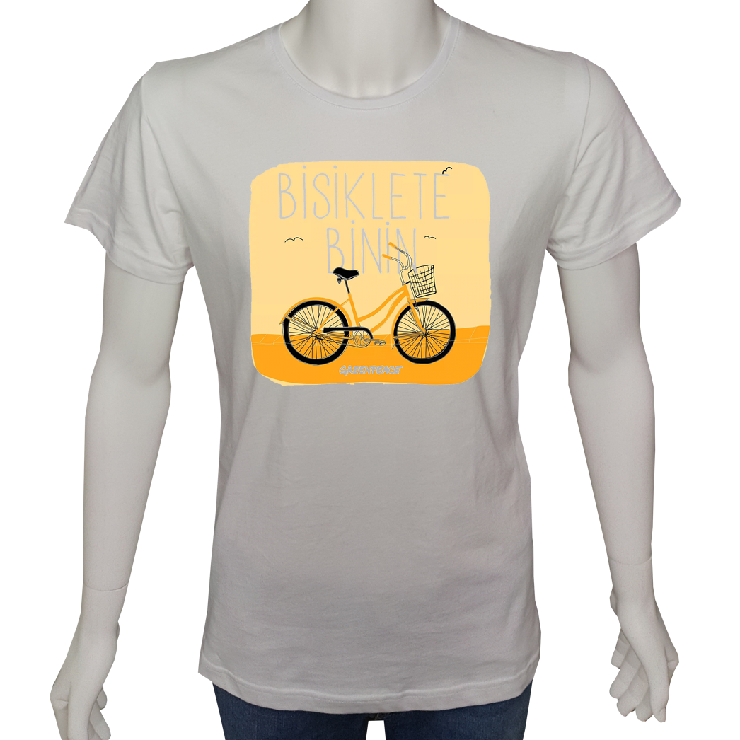 Unisex T-shirt Beyaz 'Spor/Bisiklet1' Baskılı