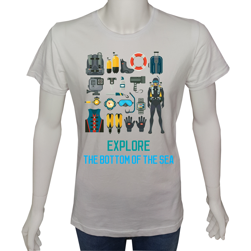 Unisex T-shirt Beyaz 'Kamp&Macera / Dalgıç4' Baskılı