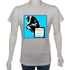 Regular Unisex T-shirt Beyaz 'Beyin Fırtınası / Düşünen Adam' Baskılı
