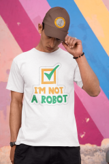 Genç T-shirt Beyaz 'Ben robot değilim' Baskılı