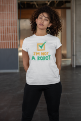 Genç T-shirt Beyaz 'Ben robot değilim' Baskılı
