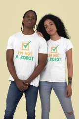 Genç T-shirt Beyaz 'Ben robot değilim' Baskılı