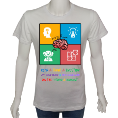 Regular Unisex T-shirt Beyaz 'Beyin Fırtınası / Beynini kullan3' Baskılı