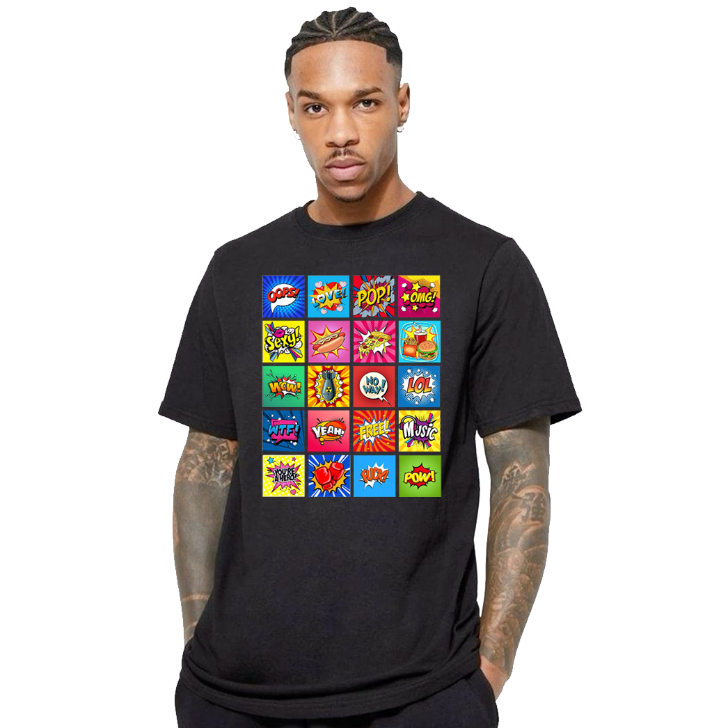Genç T-shirt Siyah 'PopArt1' Baskılı