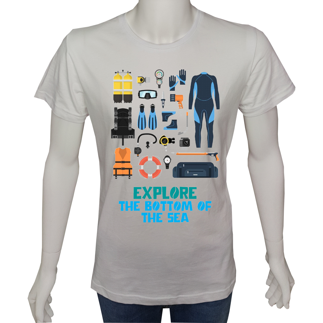 Unisex T-shirt Beyaz 'Kamp&Macera / Dalgıç7' Baskılı