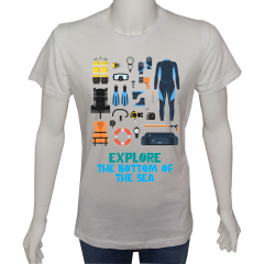 Unisex T-shirt Beyaz 'Kamp&Macera / Dalgıç7' Baskılı