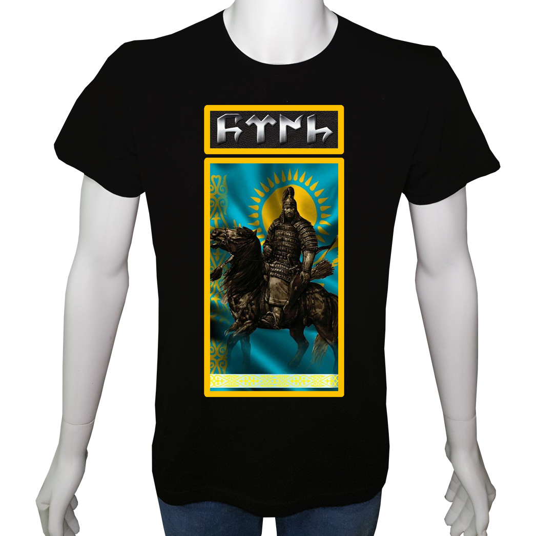 Unisex T-shirt Siyah 'Türk Dünyası / CengizHan1' Baskılı