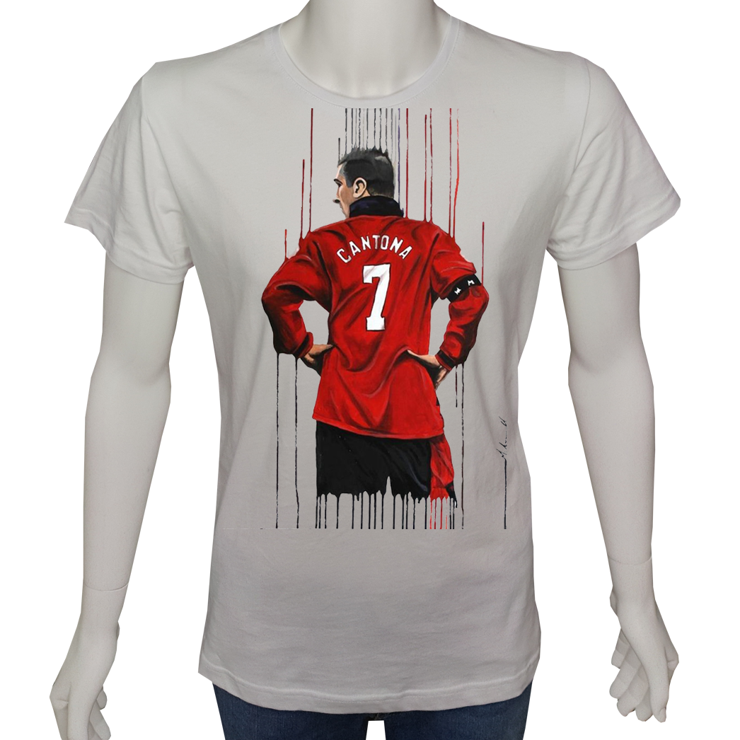 Unisex T-shirt Beyaz 'Spor/Cantona1' Baskılı