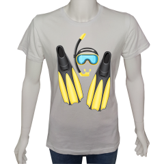 Unisex T-shirt Beyaz 'Kamp&Macera / Dalgıç8' Baskılı