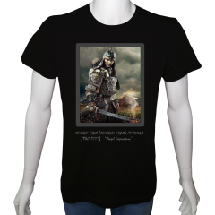 Unisex T-shirt Siyah 'Türk Dünyası / CengizHan2' Baskılı