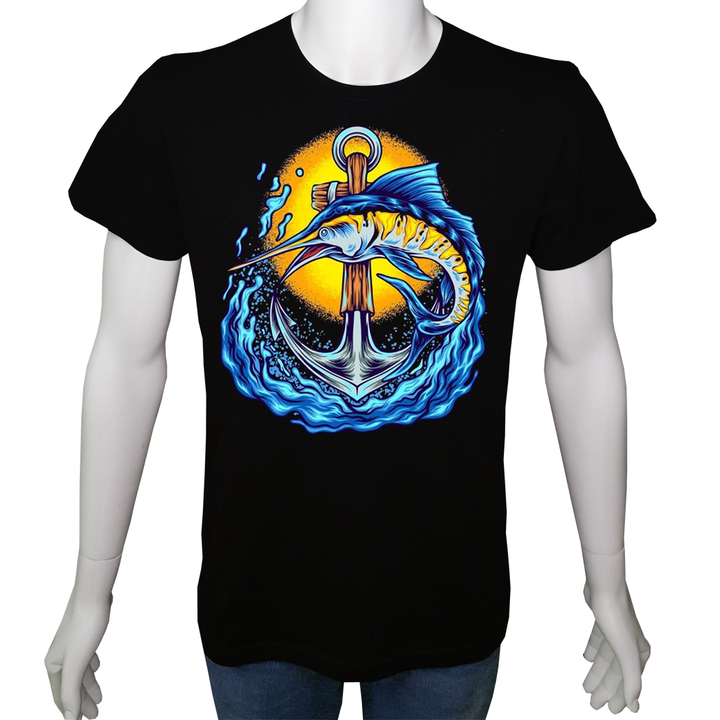 Unisex T-shirt Siyah 'Kamp&Macera / Okyanus1' Baskılı