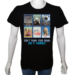 Regular Unisex T-shirt Siyah 'Beyin Fırtınası / Beynini rehin verme' Baskılı