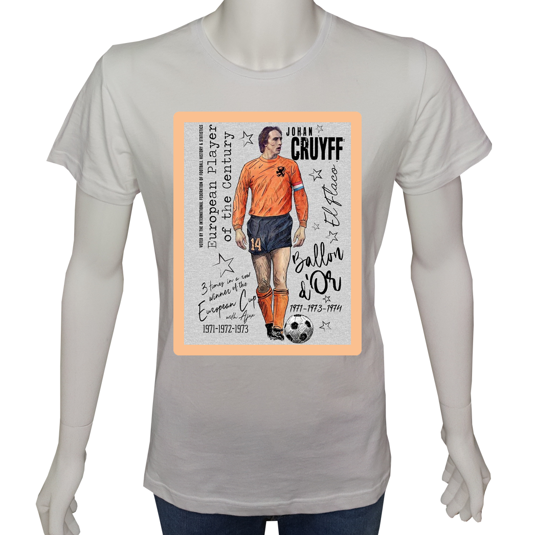 Unisex T-shirt Beyaz 'Spor/Cruyf2' Baskılı