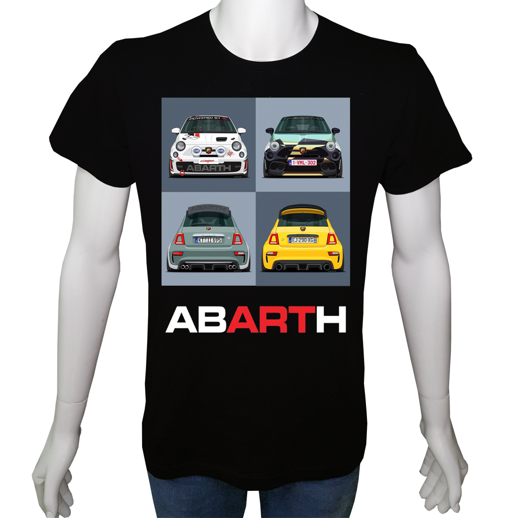Unisex T-shirt Siyah 'Oto / Abarth4' Baskılı