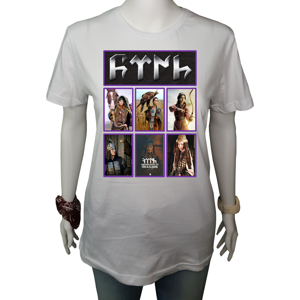 Unisex T-shirt Beyaz 'Türk Dünyası / TürkKadını1' Baskılı