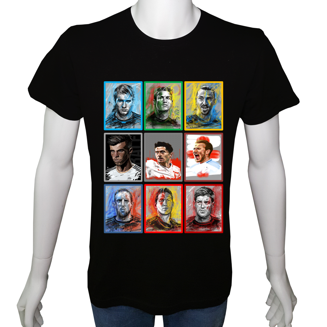 Unisex T-shirt Siyah 'Spor/Futbolcular1' Baskılı
