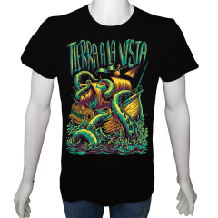 Unisex T-shirt Siyah 'Kamp&Macera / Okyanus3' Baskılı