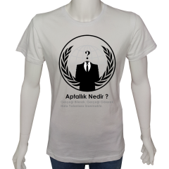 Unisex T-shirt Beyaz 'Aforizma / Aptallık nedir' Baskılı