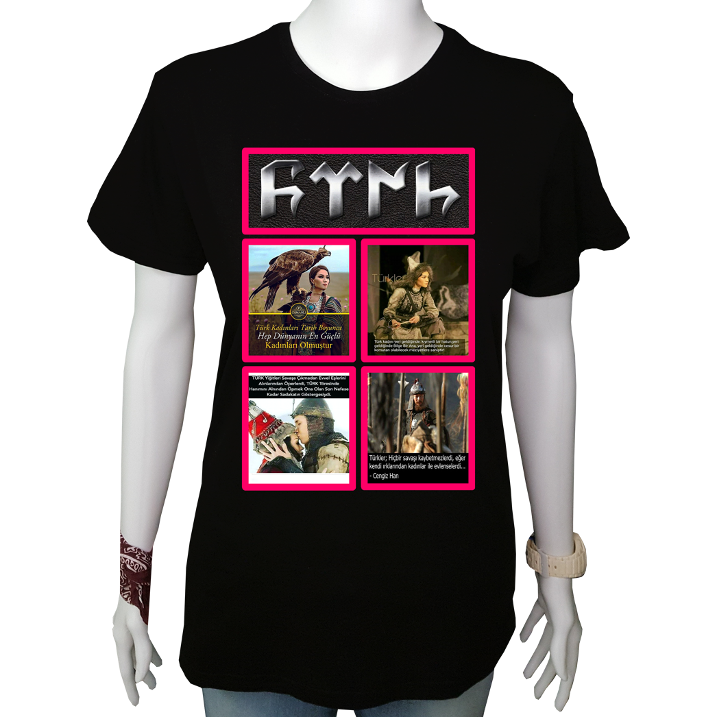 Unisex T-shirt Siyah 'Türk Dünyası / TürkKadını2' Baskılı