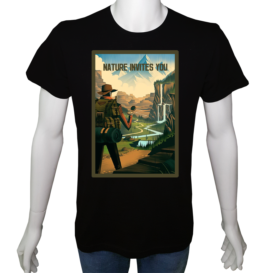 Unisex T-shirt Siyah 'Kamp&Macera / Kamp16' Baskılı