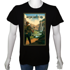 Unisex T-shirt Siyah 'Kamp&Macera / Kamp16' Baskılı