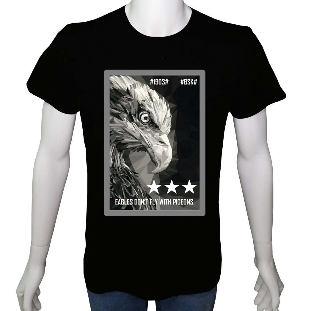 Unisex T-shirt Siyah 'Fanatik Taraftar/BJK3' Baskılı