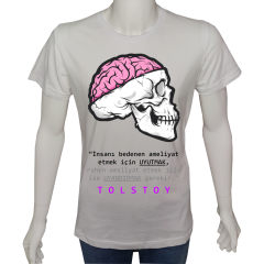 Regular Unisex T-shirt Beyaz 'Beyin Fırtınası / Beyin Ameliyatı' Baskılı