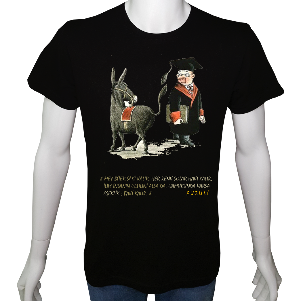Unisex T-shirt Siyah 'Aforizma / Cehalet2' Baskılı