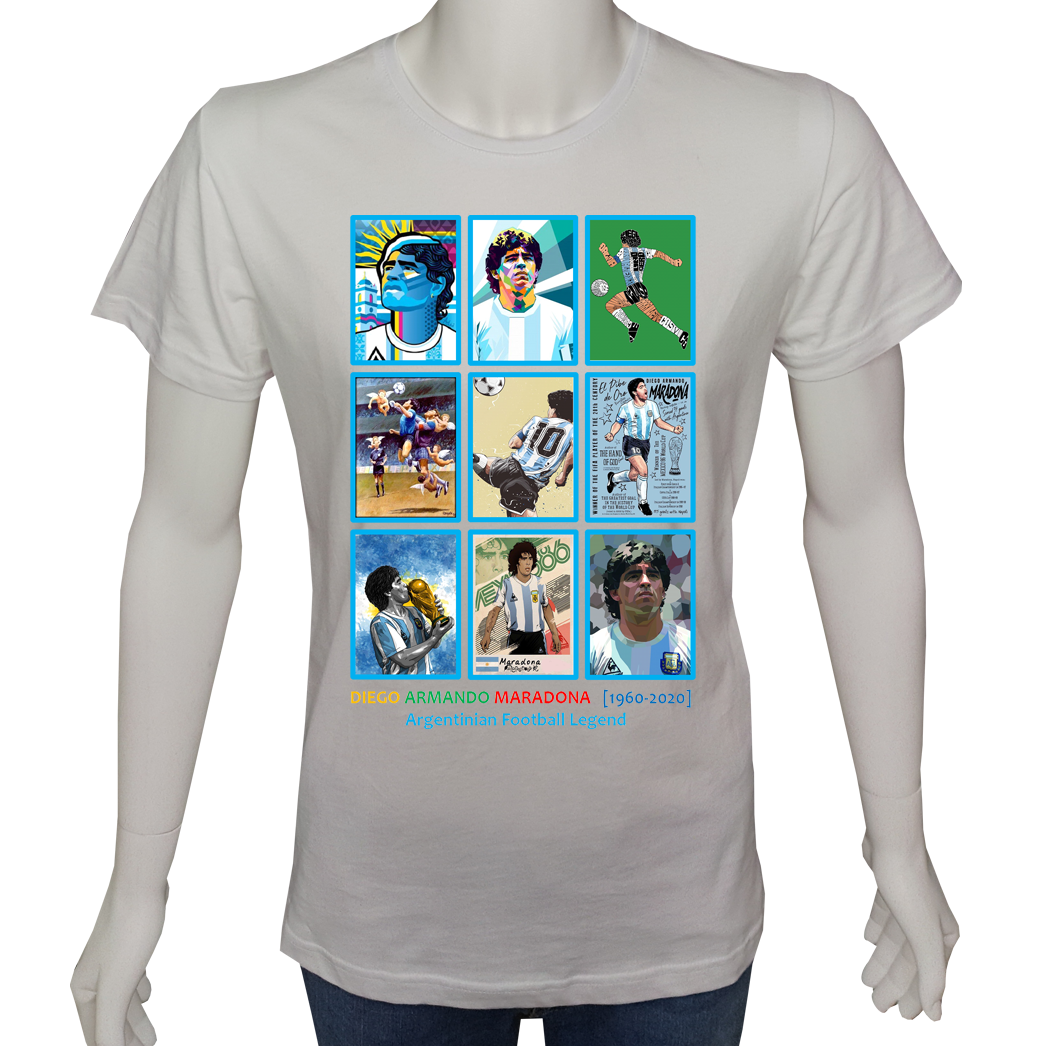 Unisex T-shirt Beyaz 'Spor/Maradona2' 2Baskılı