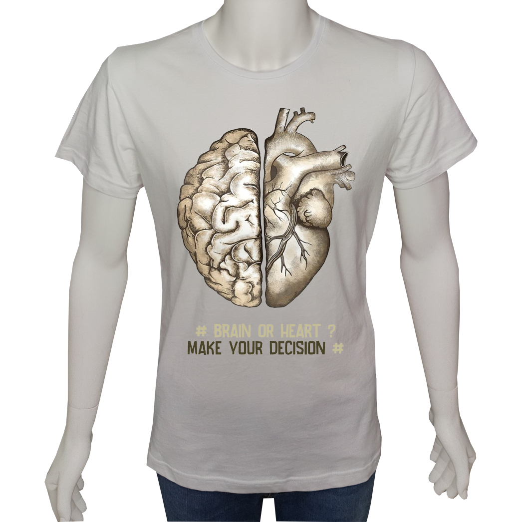 Regular Unisex T-shirt Beyaz 'Beyin Fırtınası / Beyin mi kalp mi' Baskılı