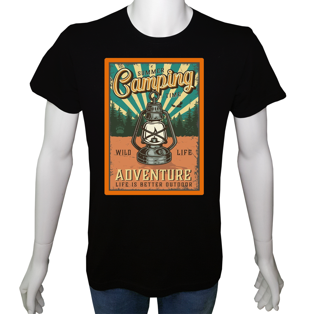 Unisex T-shirt Siyah 'Kamp&Macera / Kamp19' Baskılı