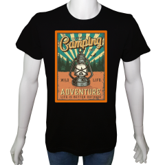 Unisex T-shirt Siyah 'Kamp&Macera / Kamp19' Baskılı